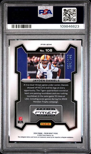2024 Panini Prizm Draft Picks Jayden Daniels #108 (Purple Ice) Mint 9 back