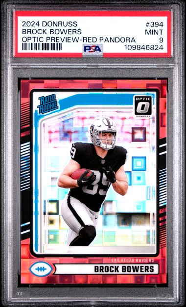 2024 Panini Donruss Brock Bowers #394 (Optic Preview-Red Pandora) Mint 9 front