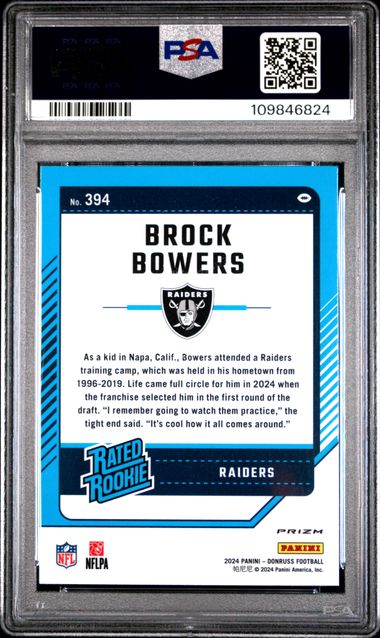 2024 Panini Donruss Brock Bowers #394 (Optic Preview-Red Pandora) Mint 9 back