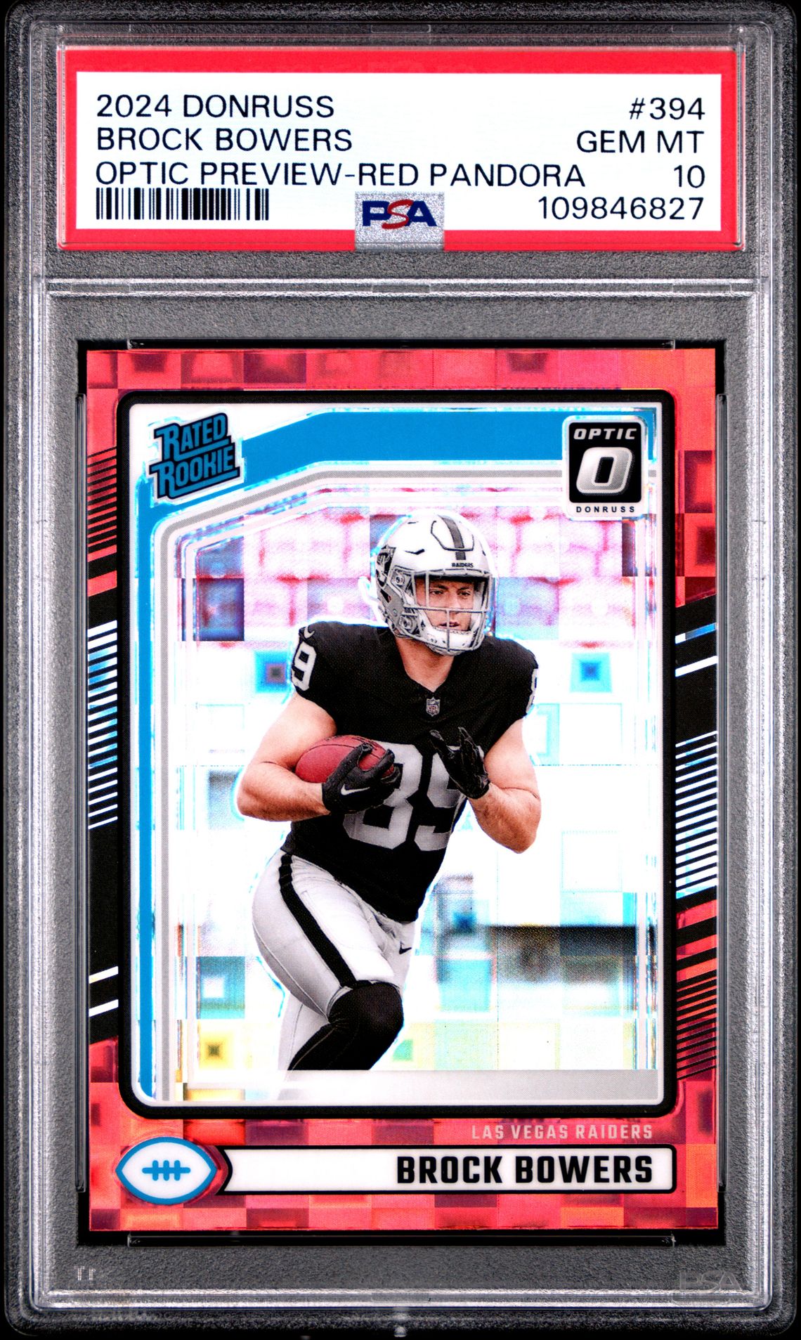 2024 Panini Donruss Brock Bowers #394 (Optic Preview-Red Pandora) Gem Mt 10 front
