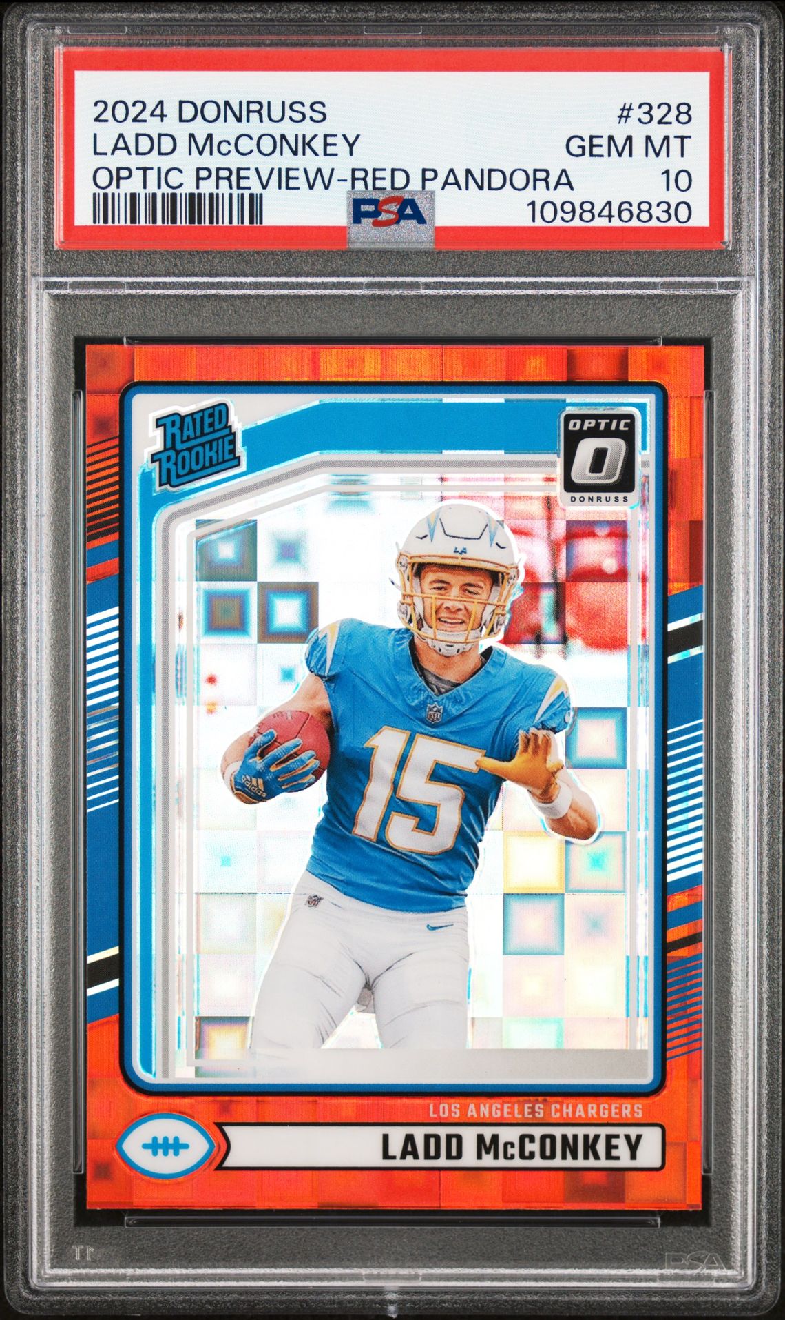 2024 Panini Donruss Ladd Mcconkey #328 (Optic Preview-Red Pandora) Gem Mt 10 front