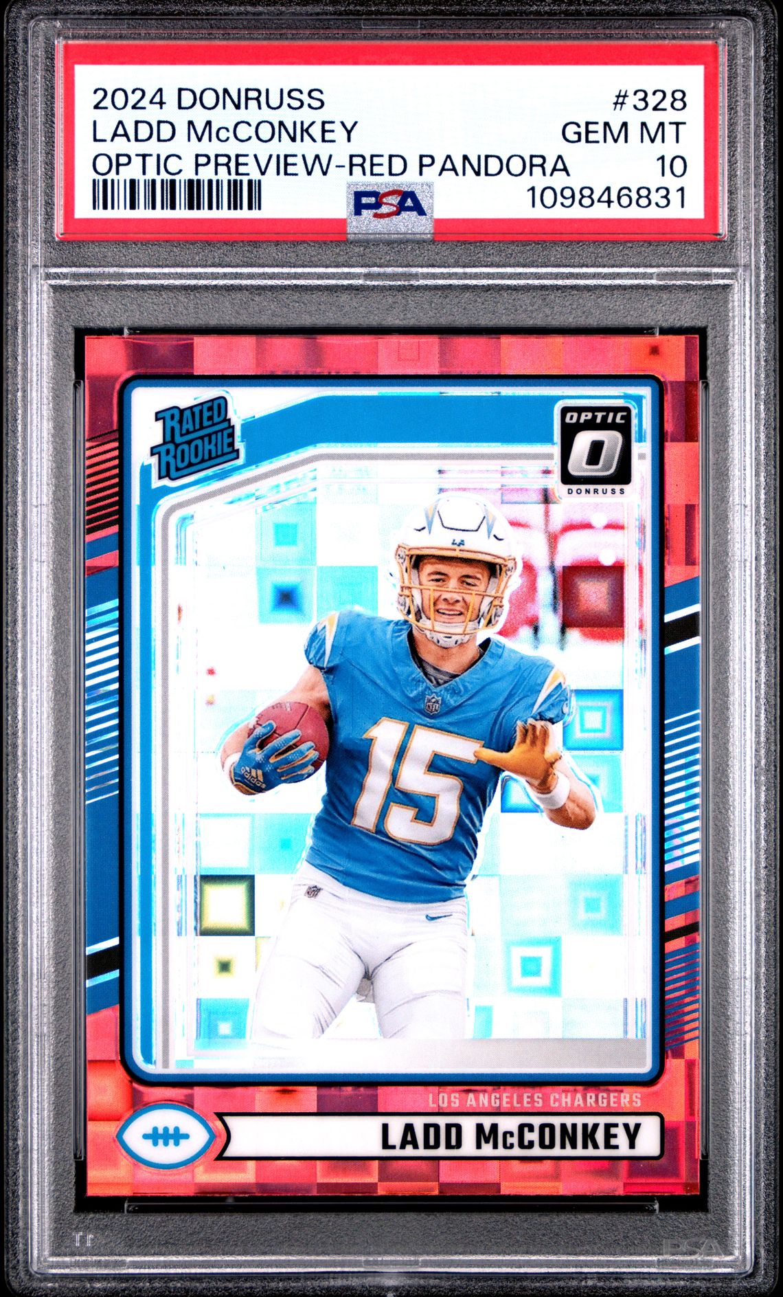 2024 Panini Donruss Ladd Mcconkey #328 (Optic Preview-Red Pandora) Gem Mt 10 front