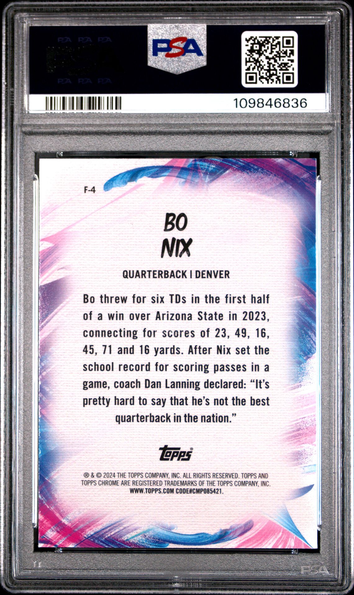 2024 Topps Chrome Finesse Bo Nix #F4 (Finesse-X-Fractor) Gem Mt 10 back