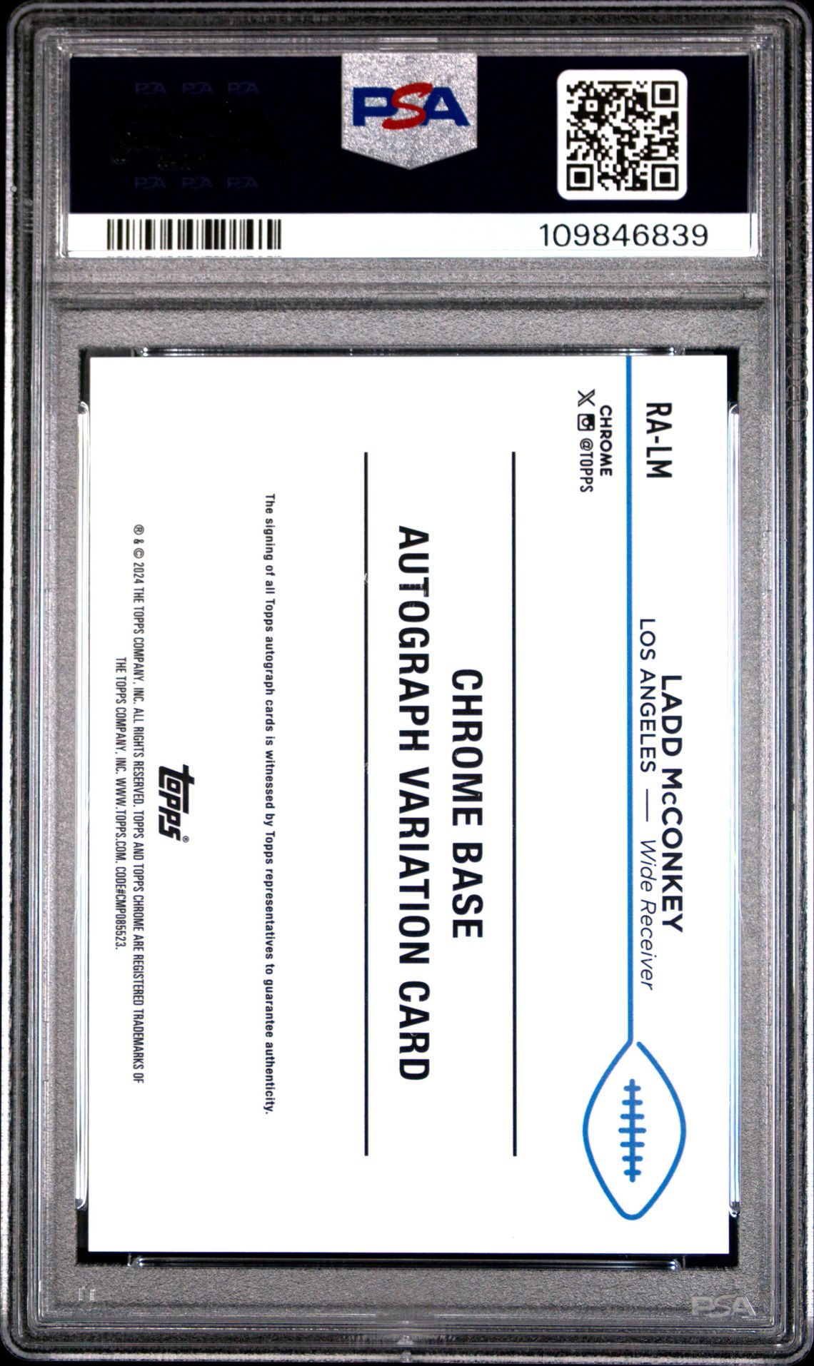 2024 Topps Chrome Rookie Autographs Variations Ladd Mcconkey #Ralm Gem Mt 10 back