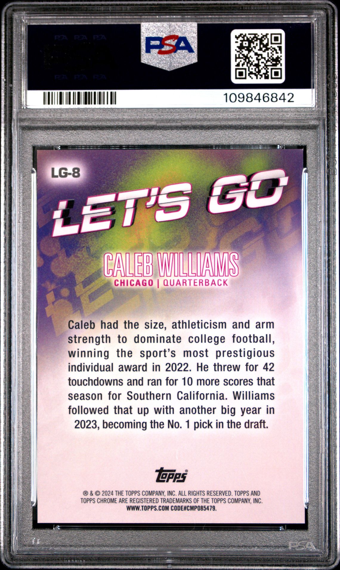 2024 Topps Chrome Let's Go! Caleb Williams #Lg8 Gem Mt 10 back