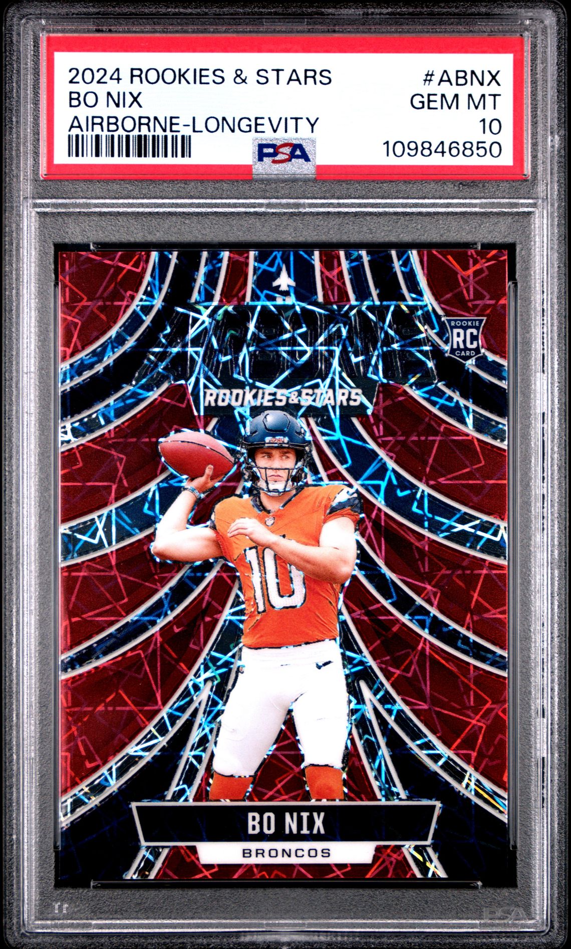 2024 Panini Rookies & Stars Airborne Bo Nix #Abnx (Airborne-Longevity) Gem Mt 10 front