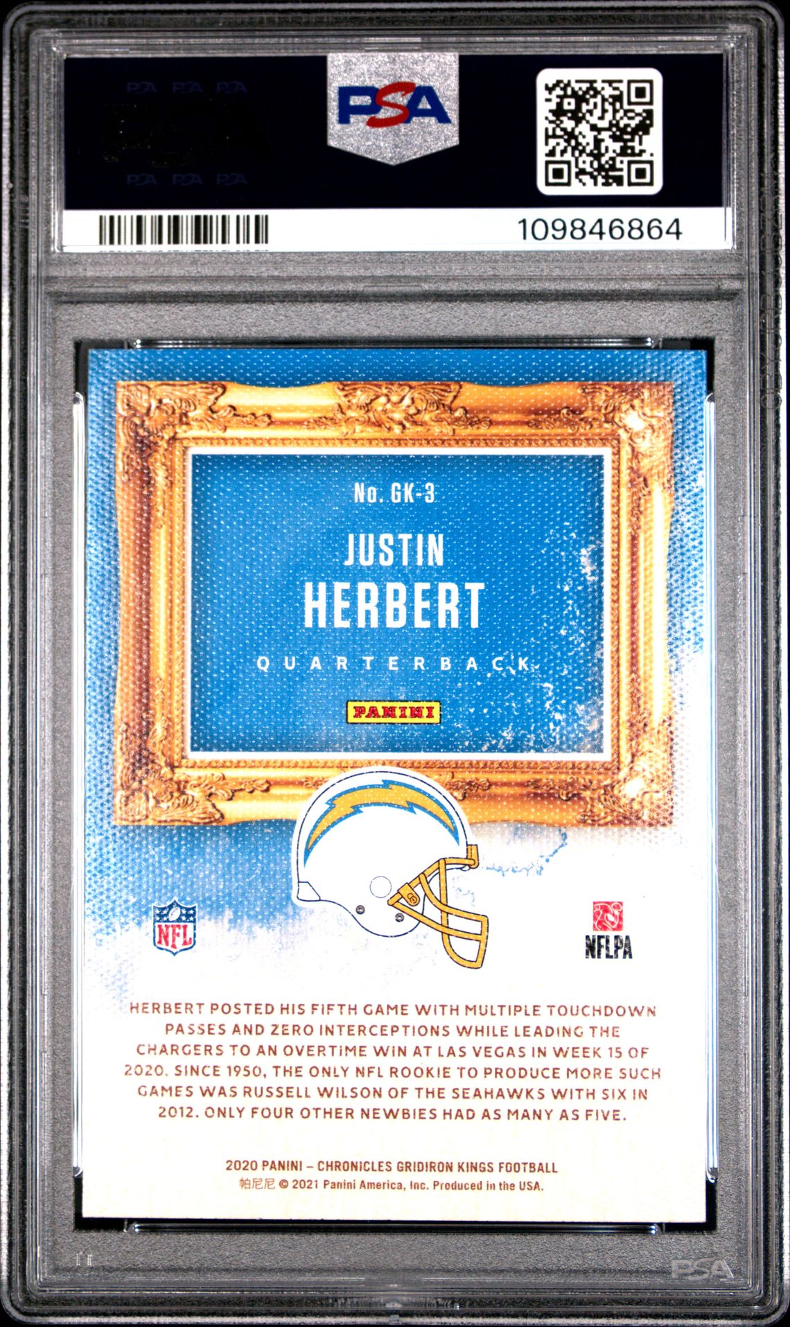 2020 Panini Chronicles Gridiron Kings Justin Herbert #Gk3 (Gridiron Kings-Pink) Gem Mt 10 back
