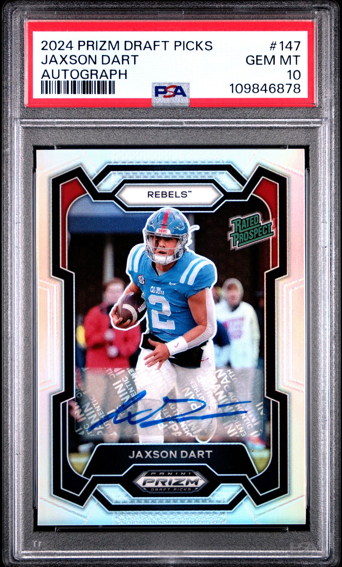 2024 Panini Prizm Draft Picks Jaxson Dart #147 (Autograph) Gem Mt 10 front