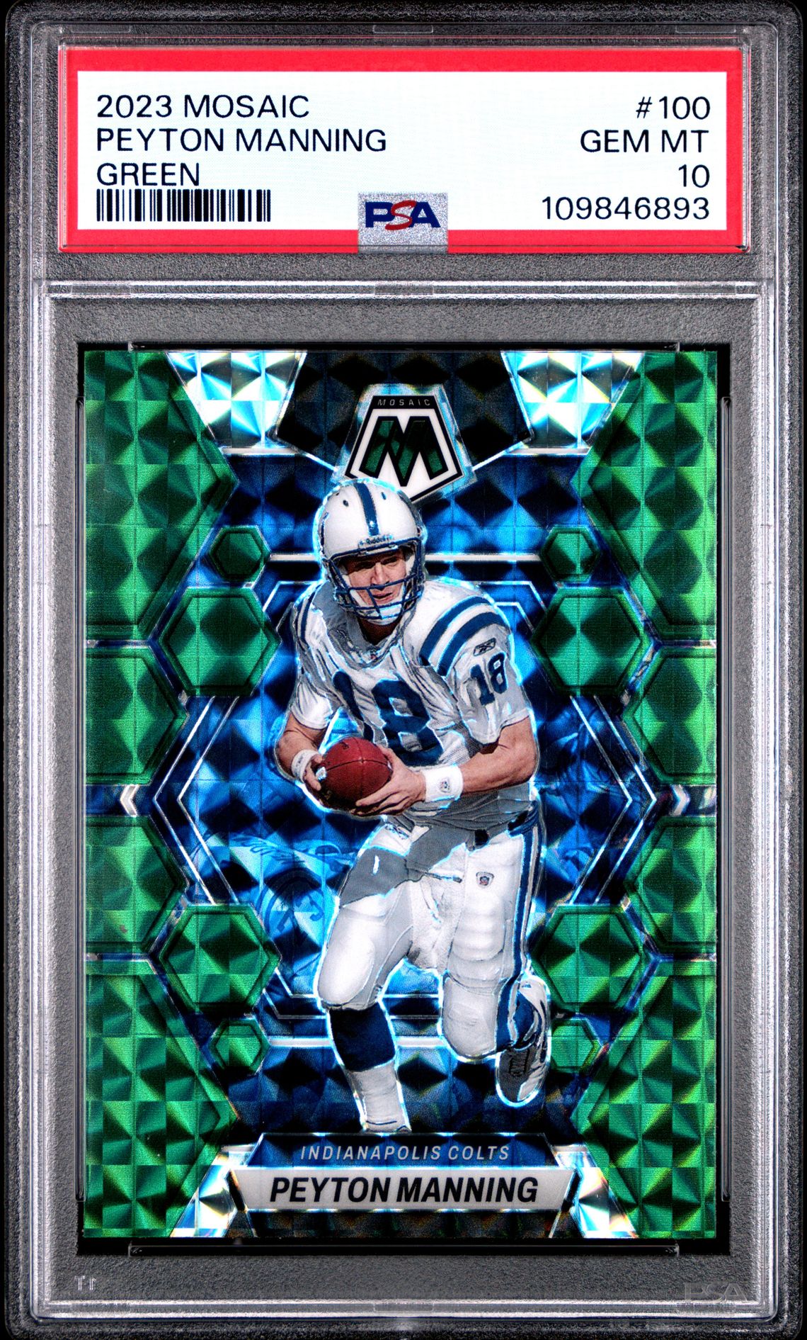 2023 Panini Mosaic Peyton Manning #100 (Green) Gem Mt 10 front