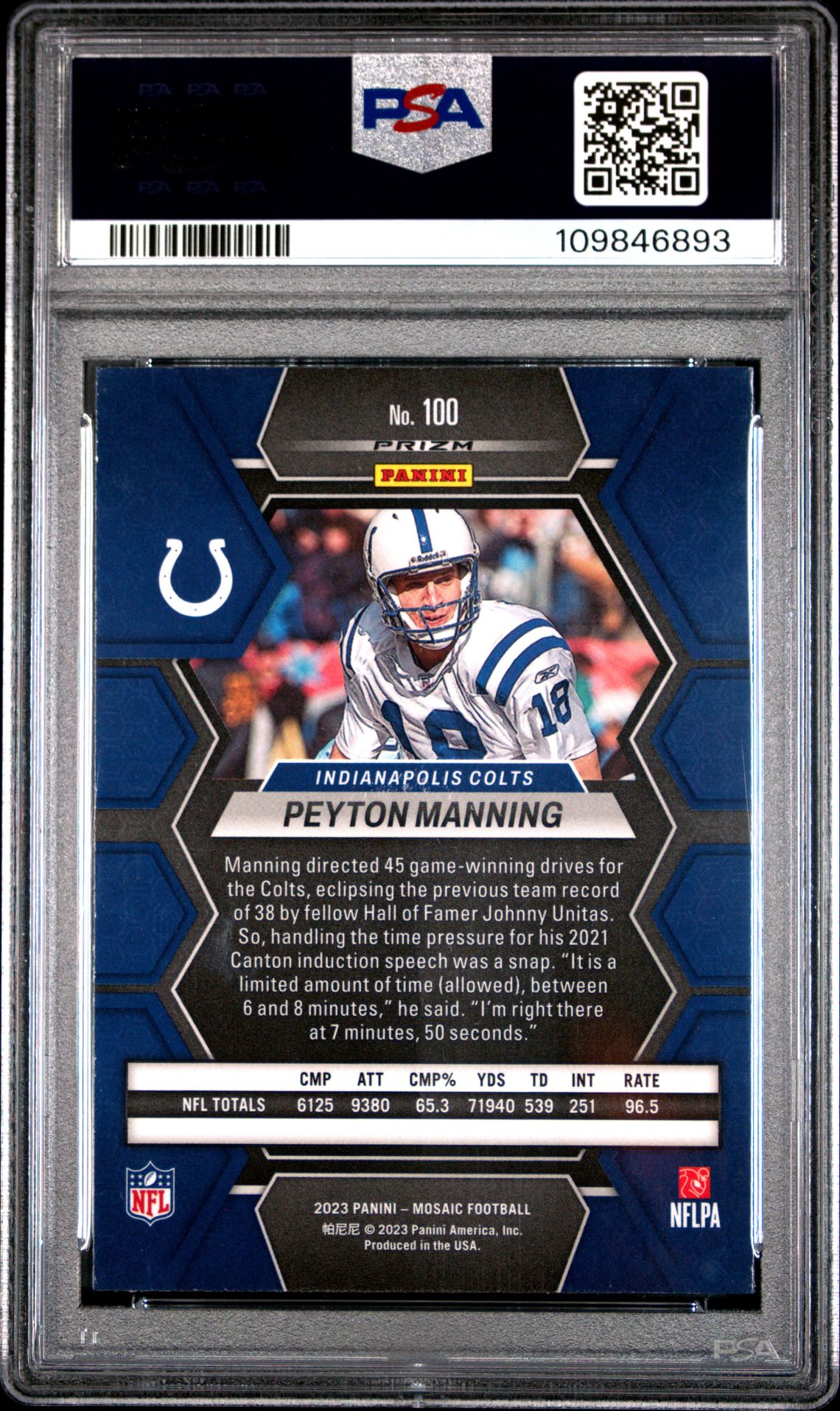 2023 Panini Mosaic Peyton Manning #100 (Green) Gem Mt 10 back