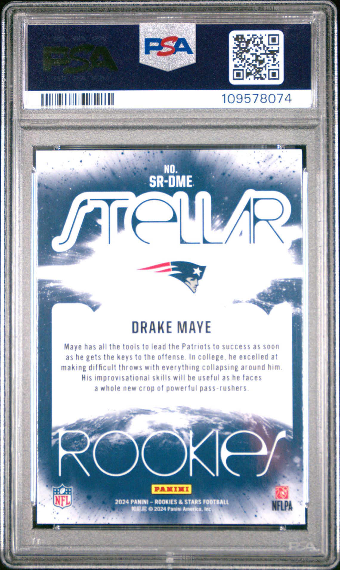 2024 Panini Rookies & Stars Stellar Rookies Drake Maye #Srdme (Stellar Rookies-Longevity) Gem Mt 10 back