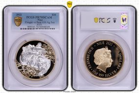 2022 $10 Cougar vs Bear Gilt Ag 5oz PR70DCAM