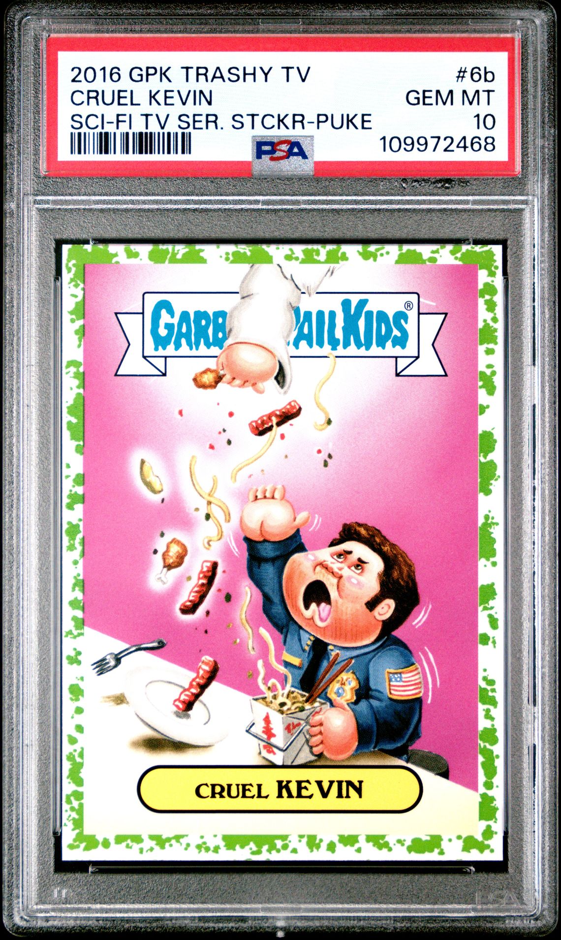 2016 Topps GARBAGE PAIL KIDS TRASHY TV SCI-FI TV SERIES STICKER FI TV SER. STCKR-PUKE #6B Cruel Kevin front