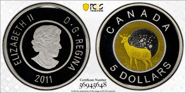 2011 $5 Full Buck Moon Colorized PR69DCAM