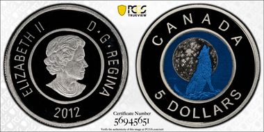 2012 $5 Full Wolf Moon Colorized PR70DCAM