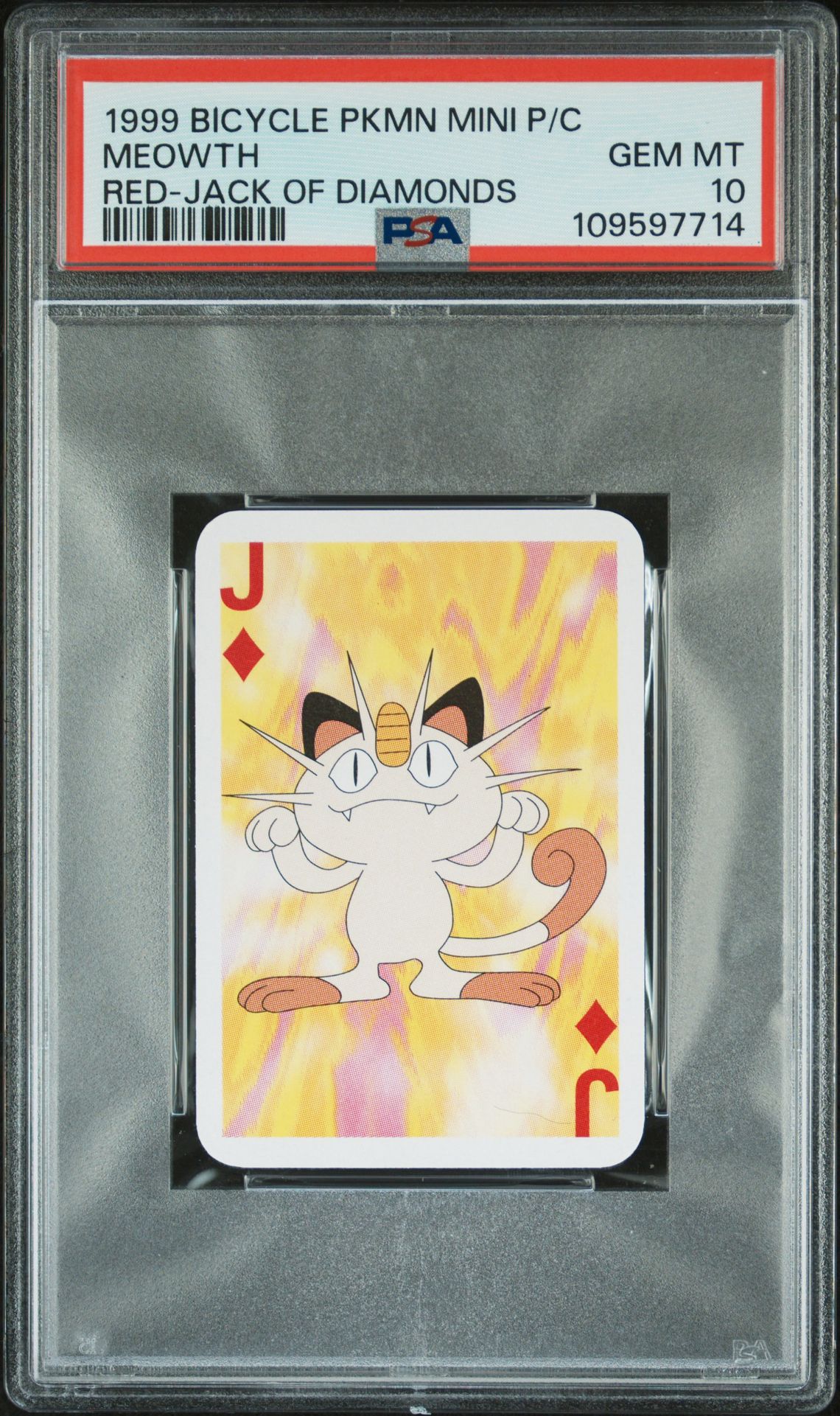 1999 Pokemon BICYCLE POKEMON MINI PLAYING CARDS RED DECK RED-JACK OF DIAMONDS Meowth front