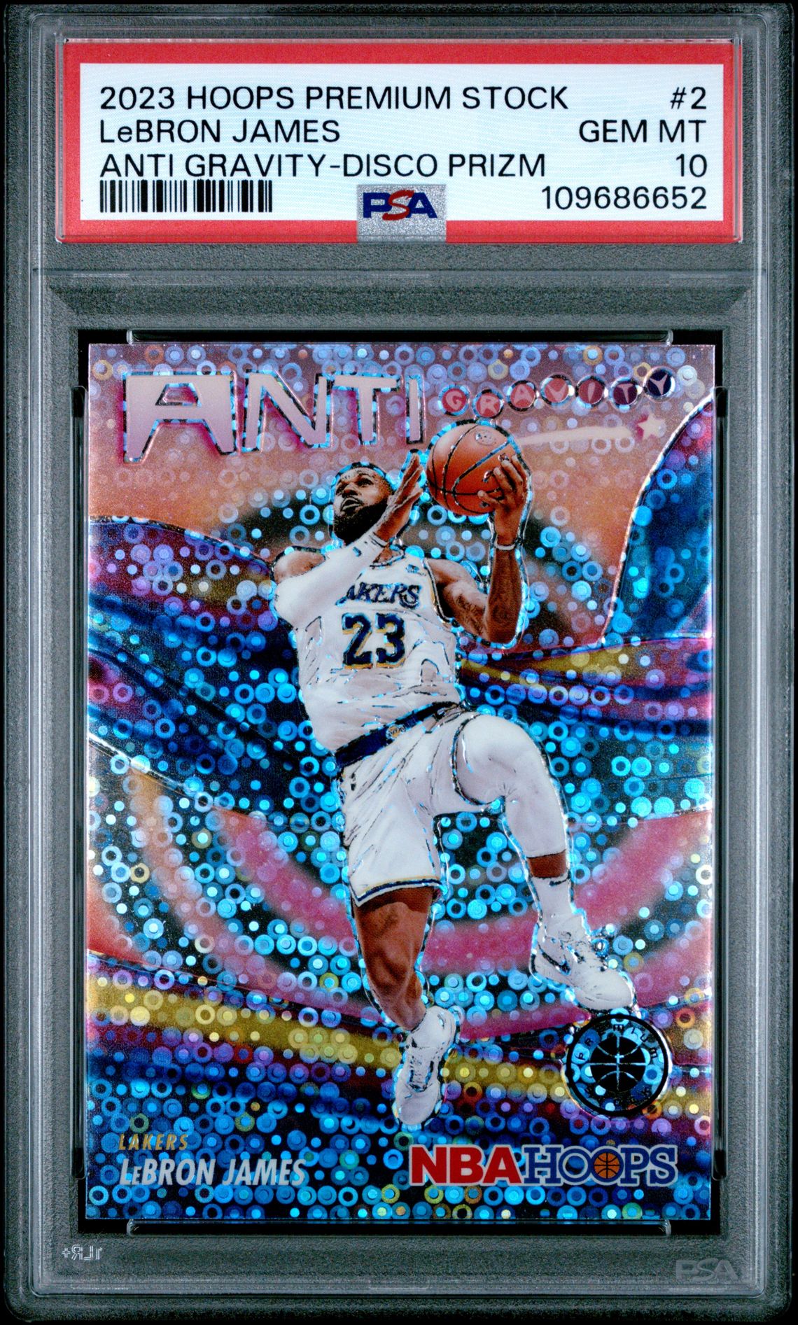 2023 Panini Hoops Premium Stock Anti Gravity Lebron James #2 (Anti Gravity-Disco Prizm) Gem Mt 10 front