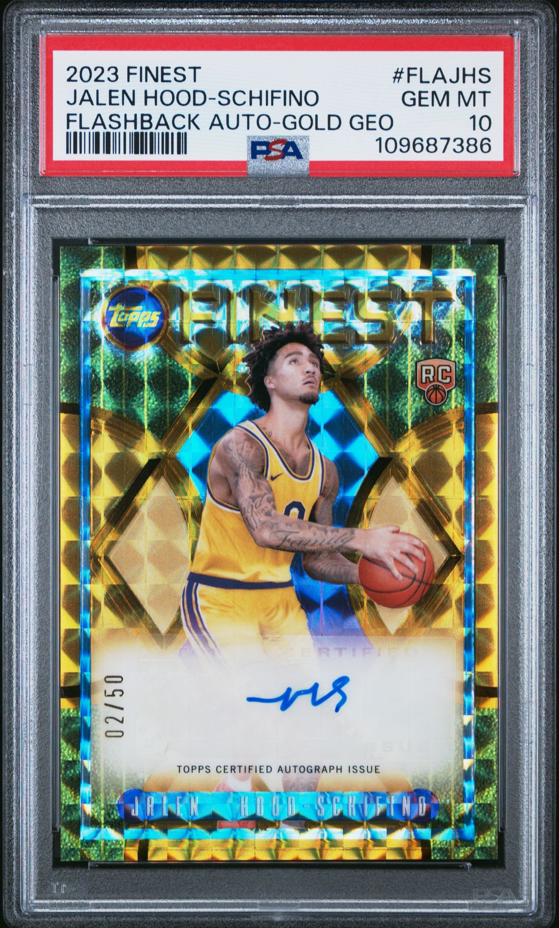2023 Topps TOPPS FINEST FLASHBACK AUTOGRAPHS GOLD GEO #FLAJHS Jalen Hood-Schifino front
