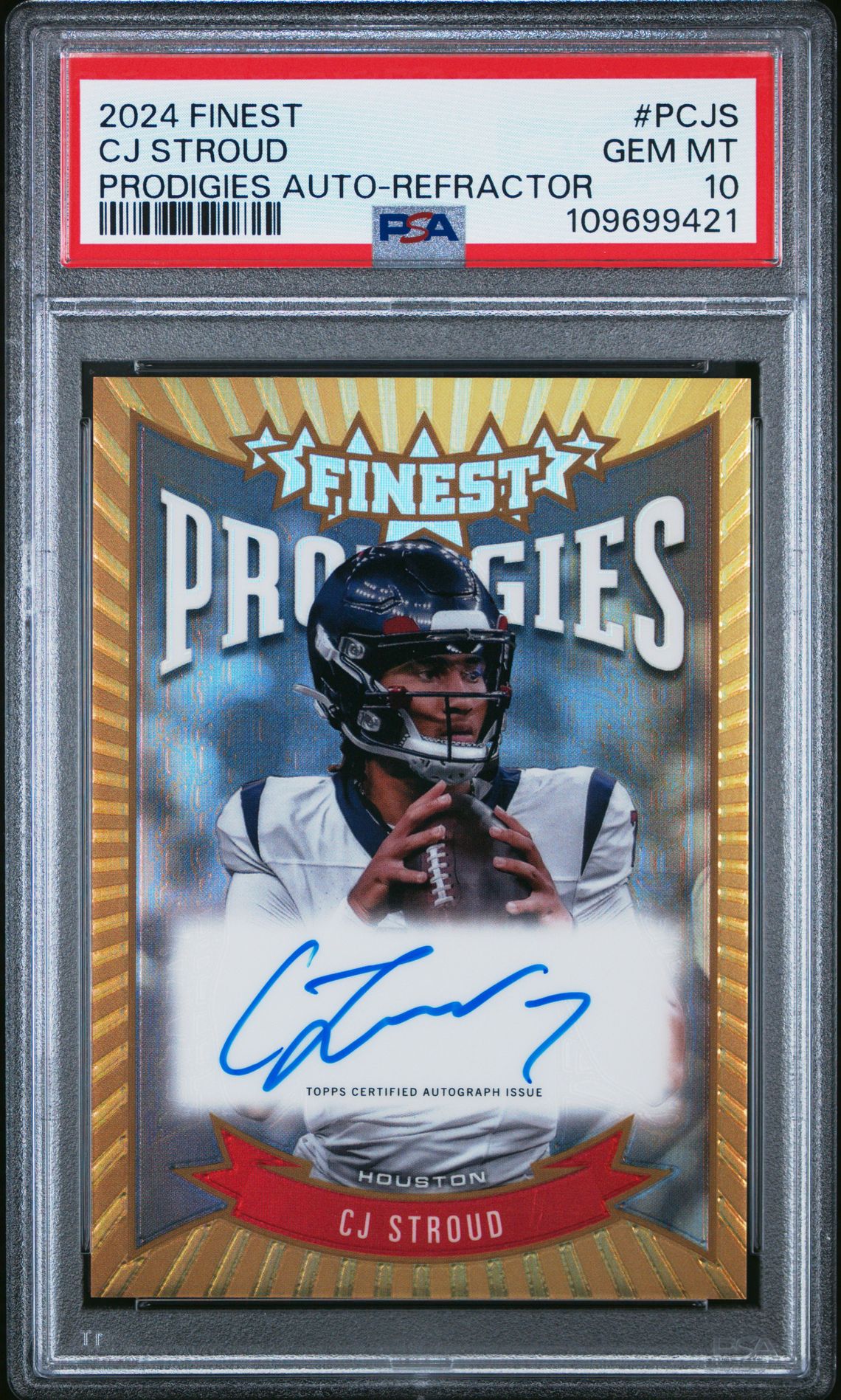 2024 Topps Finest Prodigies Autographs Cj Stroud #Pcjs (Prodigies Auto-Refractor) Gem Mt 10 front