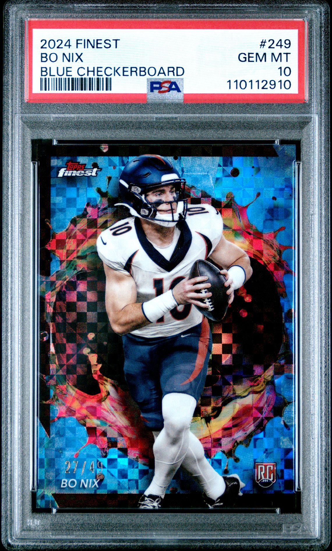 2024 Topps Finest Bo Nix #249 (Blue Checkerboard) Gem Mt 10 front