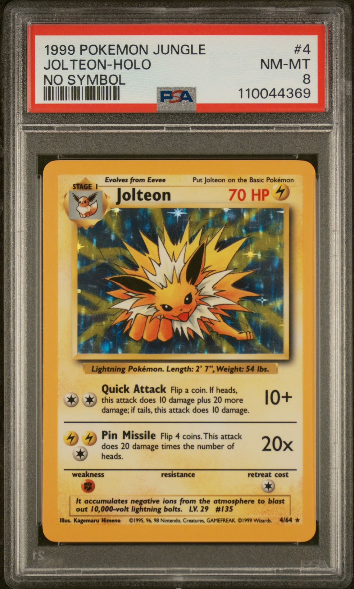 1999 Pokemon Jungle 1 Stedition NO SYMBOL #4 Jolteon-Holo front