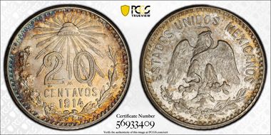 1914-M 20C KM-435  Ag MS64