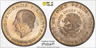 1955-Mo 10 Peso Hidalgo KM-474  Ag N1