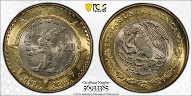 2000-Mo 20 Peso Xiuhtecuhtli MS66