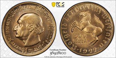 1922 500 Mk Jaeger-N15 Notgeld MS65