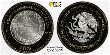 2012-Mo 100 P Zacatecas Provisional 8R Numismatic Heritage PL69