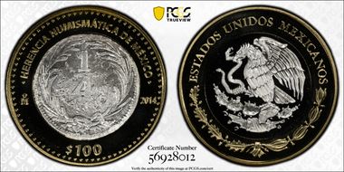 2014-Mo 100 P 1/4 Real 1834 Numismatic Heritage PL70