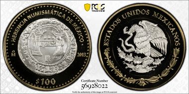 2013-Mo 100 P Carlos and Juana Coin Numismatic Heritage PL69