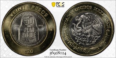 "2016" (2017)Mo 20 Peso DN-III-E Plan MS64