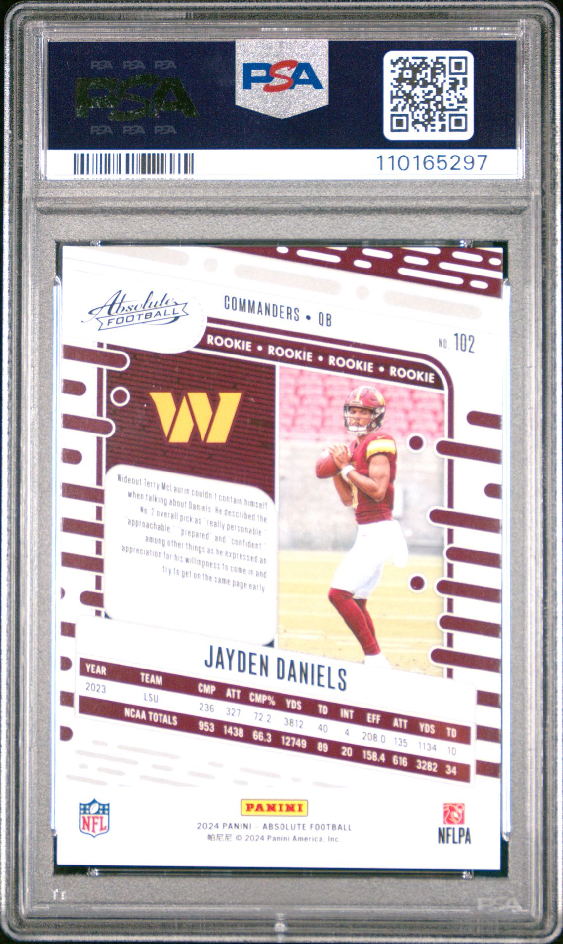 2024 Panini Absolute Jayden Daniels #102 (Orange Mosaic) Gem Mt 10 back