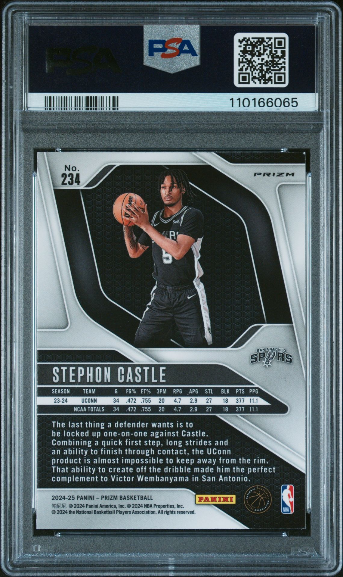 2024 Panini Prizm Stephon Castle #234 (Silver Prizm) Mint 9 back