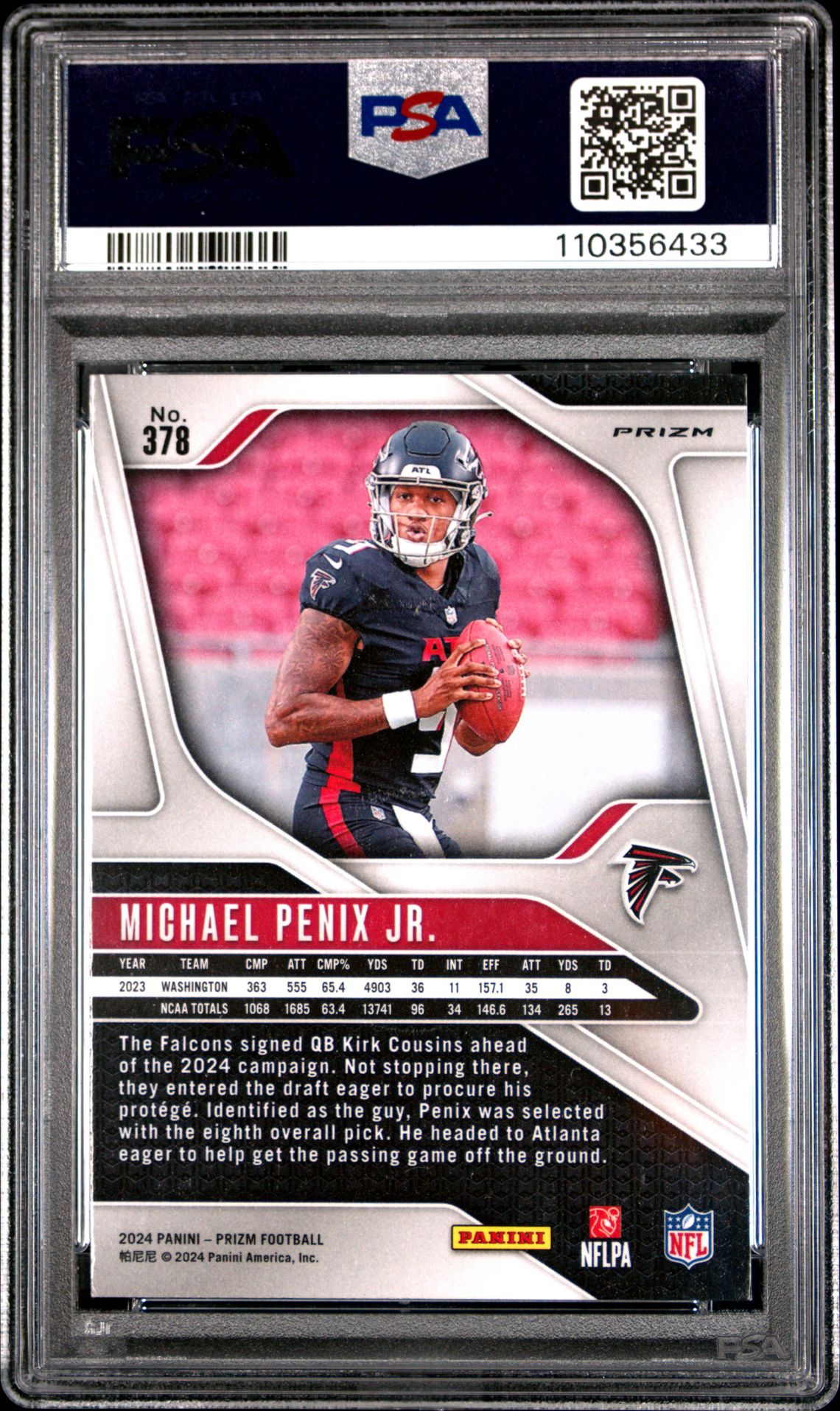 2024 Panini Prizm Michael Penix Jr. #378 (Lazer Prizm) Gem Mt 10 back