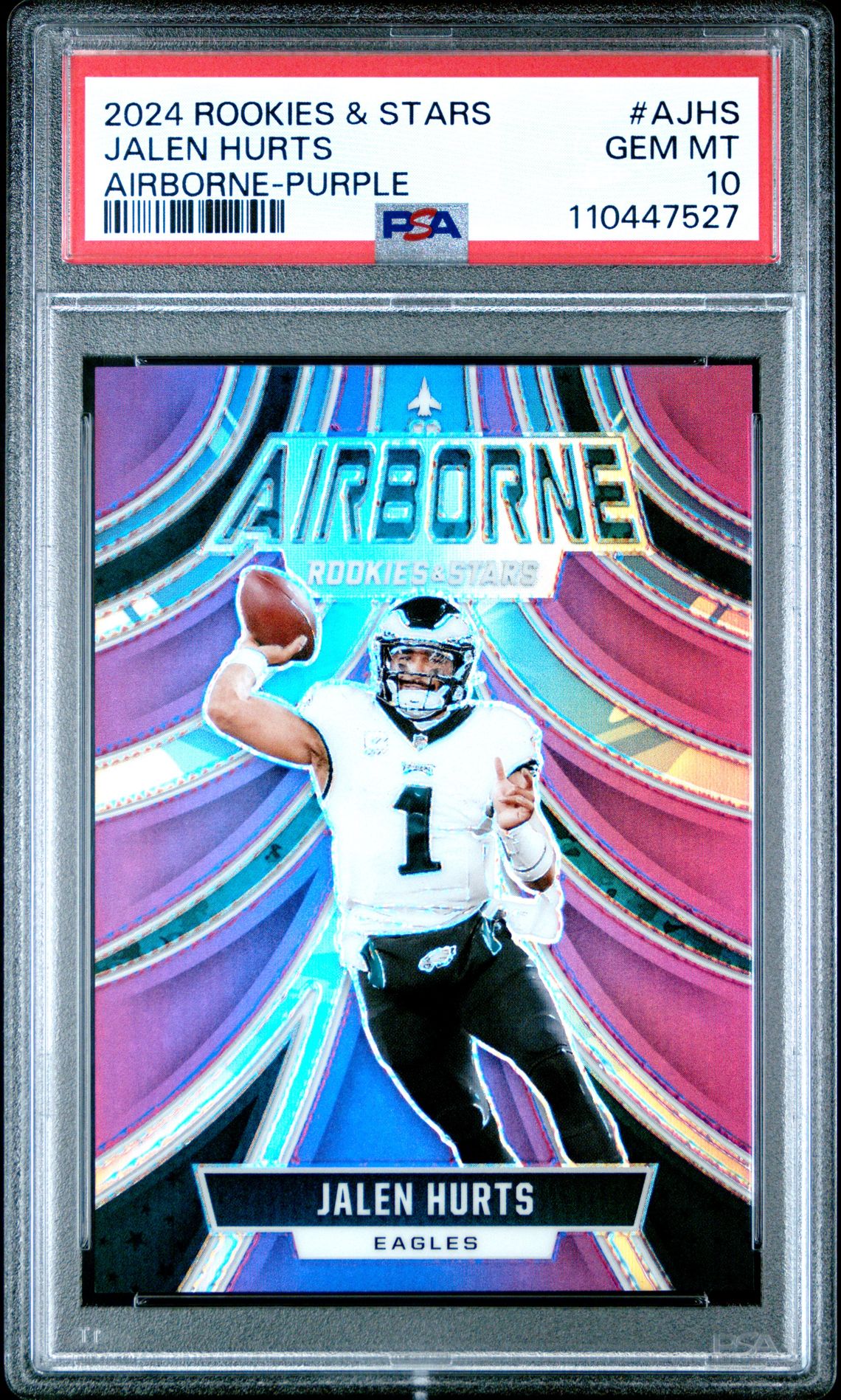 2024 Panini Rookies & Stars Airborne Jalen Hurts #Ajhs (Airborne-Purple) Gem Mt 10 front