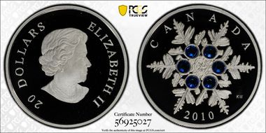 2010 $20 Blue Crystal Snowflake PR70DCAM