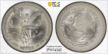 1991-Mo Onza Libertad Ag T2 - PLaTA PuRA MS68