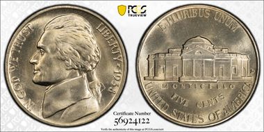 1938-D 5C Jefferson MS67+ FS