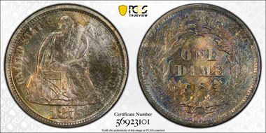 1875-S 10C Mintmark Above Bow MS67
