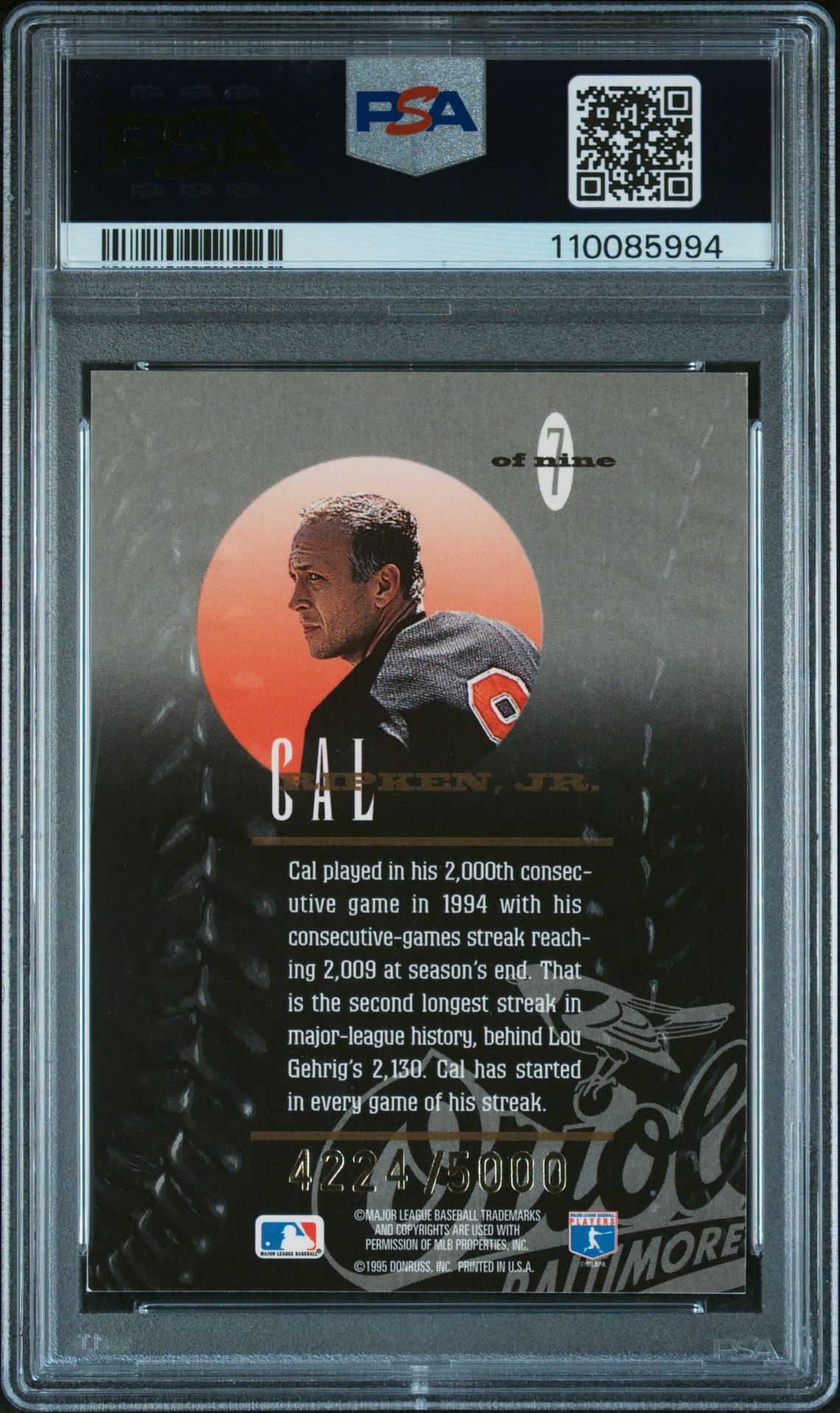 1995 Leaf Statistical Standouts Cal Ripken Jr. #7 (Statistical Standouts) Mint 9 back