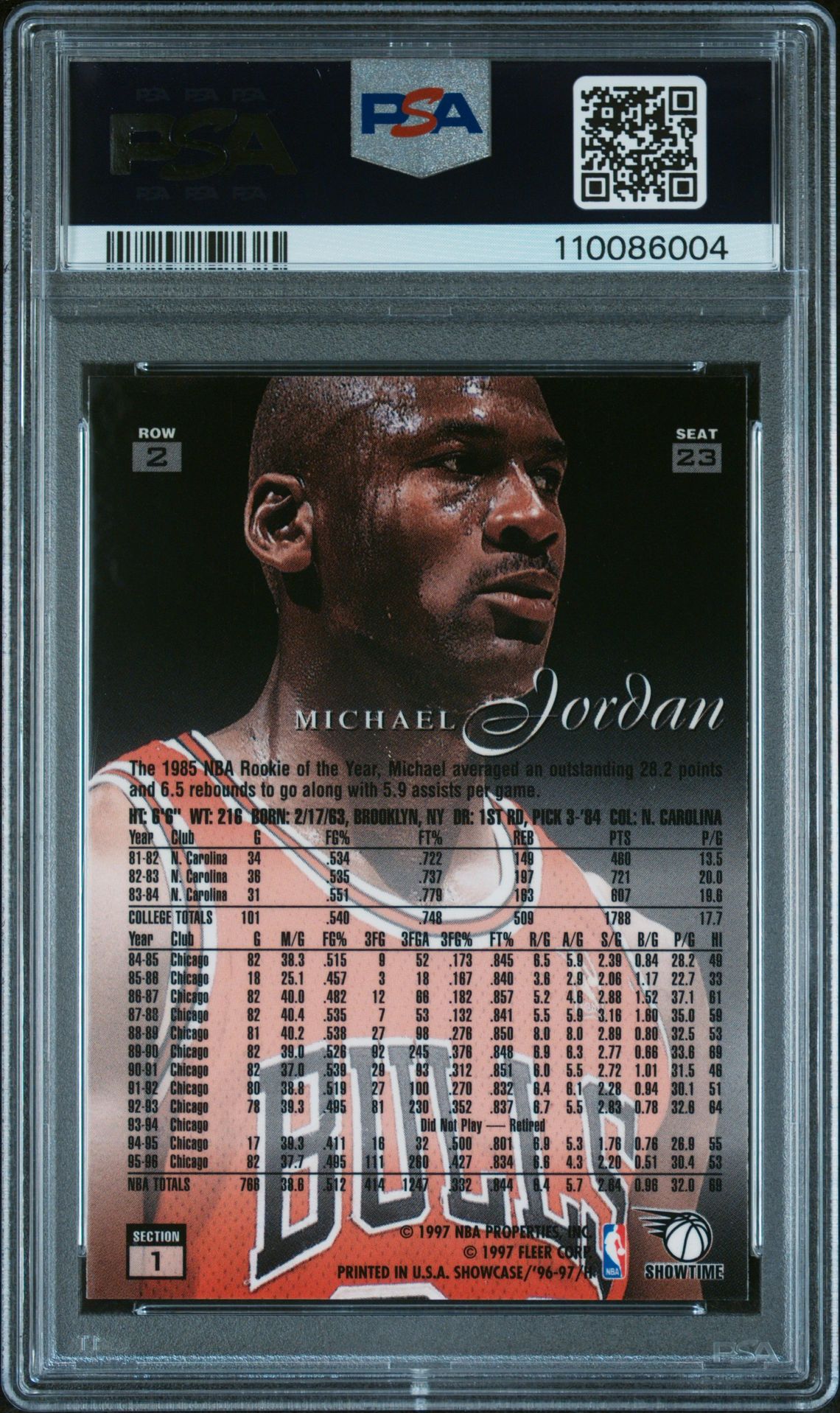1996 Flair Showcase Michael Jordan #23 (Row 2) Nm-Mt 8 back