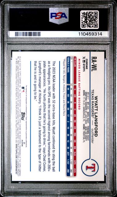 2024 Topps Chrome Update Chrome Rookie Autographs Wyatt Langford #Rawl Gem Mt 10 back