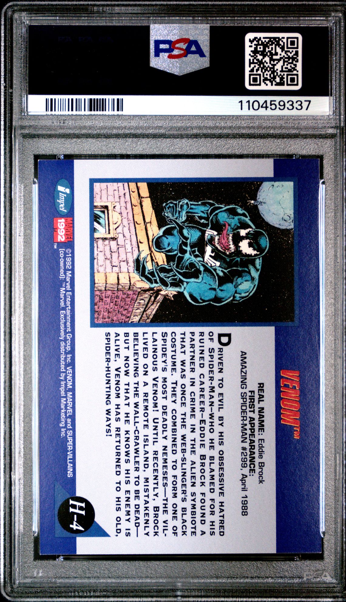 1992 Marvel Universe Hologram Venom #H-4 (Hologram) Nm 7 back