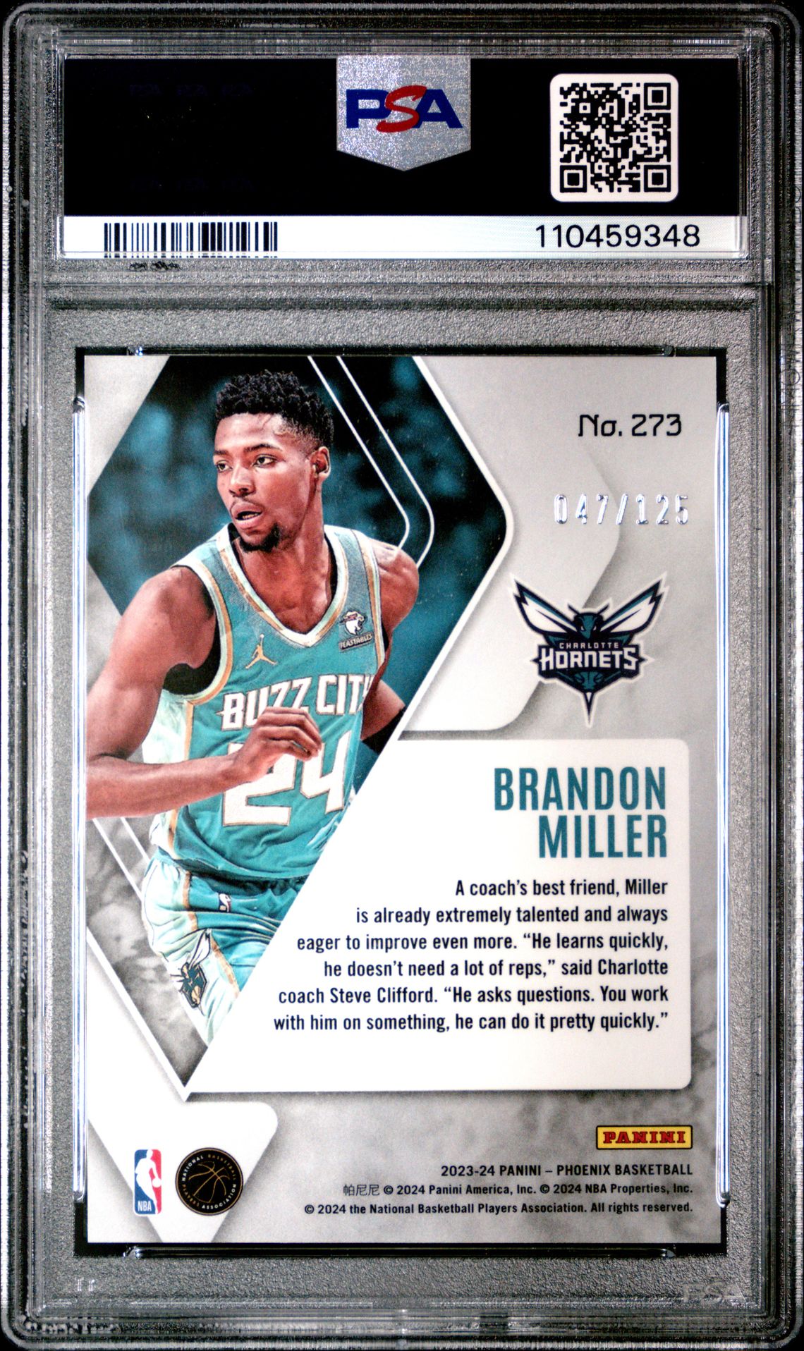 2023 Panini Phoenix Brandon Miller #273 (Seismic) Mint 9 back