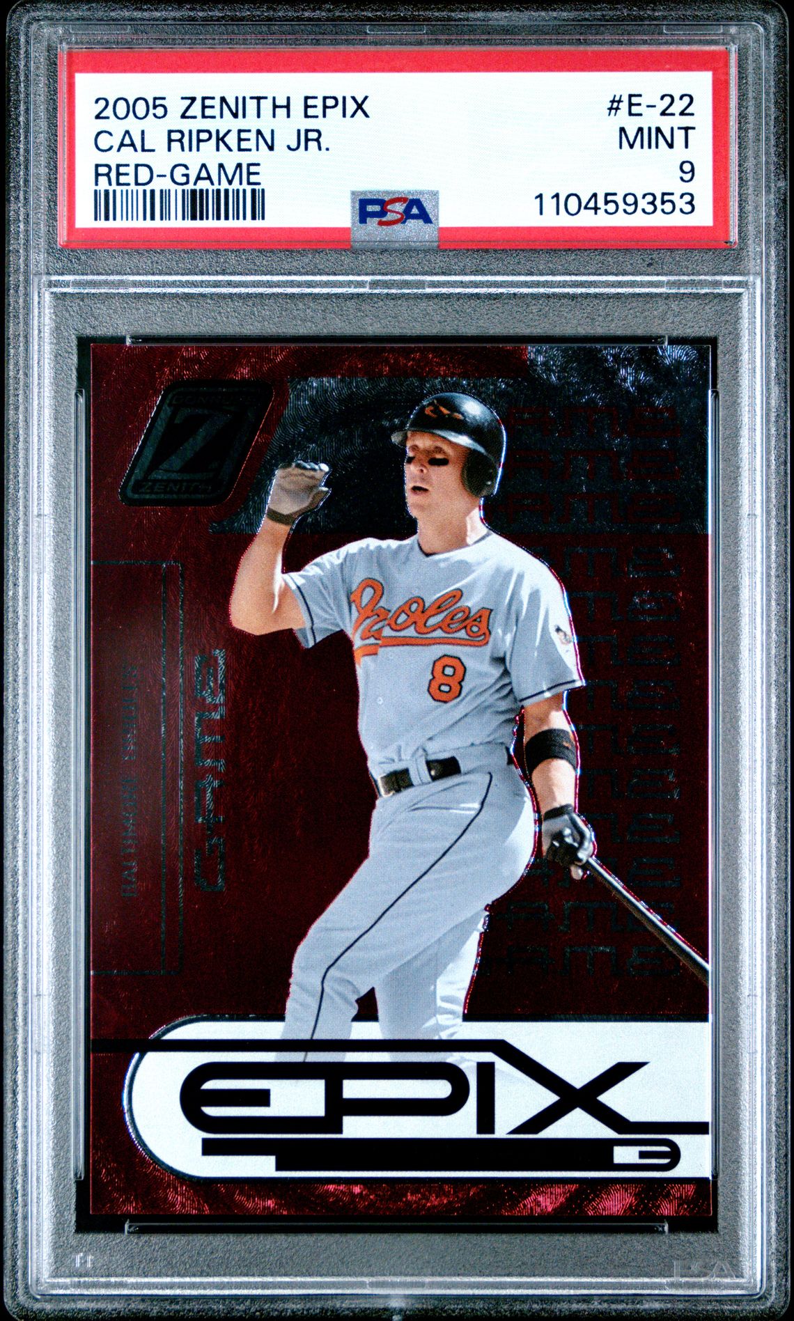 2005 Zenith Epix Cal Ripken Jr. #E-22 (Red-Game) Mint 9 front