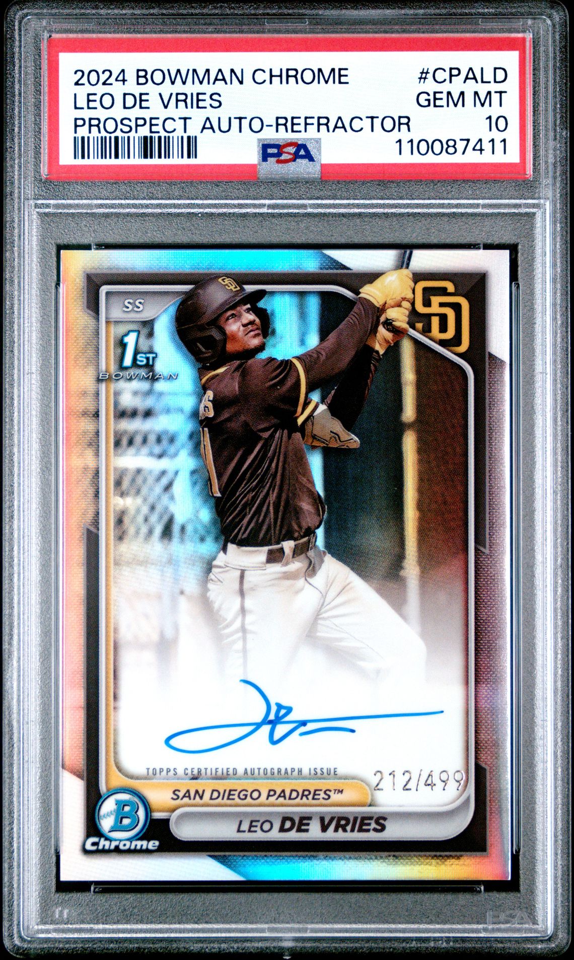 2024 Bowman Chrome BOWMAN CHROME PROSPECT AUTOGRAPHS REFRACTOR #CPALD Leo De Vries front