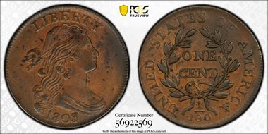 1803 1C Small Date, Large Fraction AU58BN