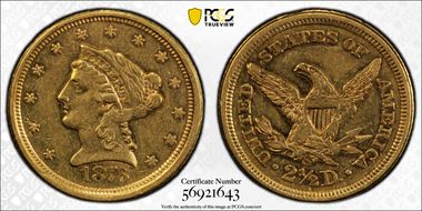 1876-S $2.50 AU50